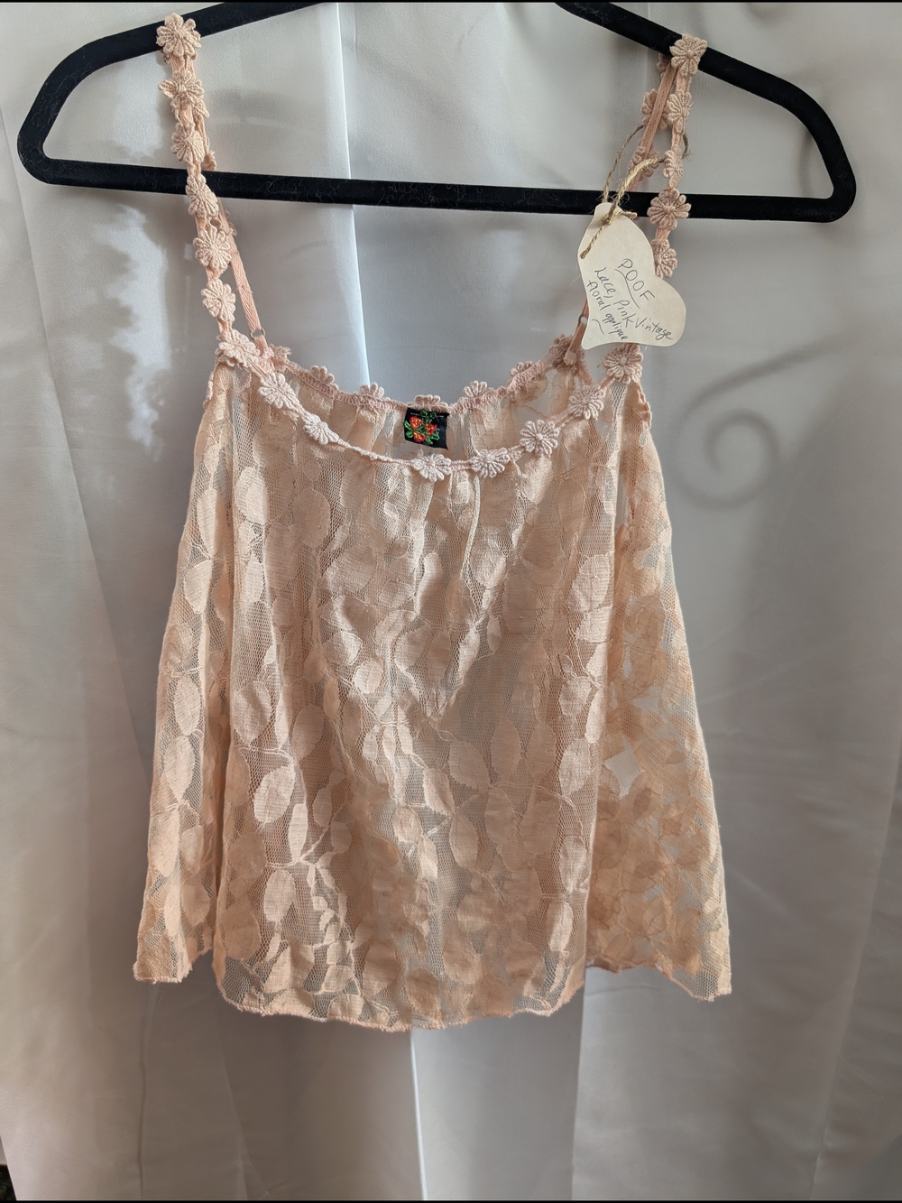 VTG Poof Y2K Rose-Pink Lace Floral Appliqué Camisole Top - NWOT